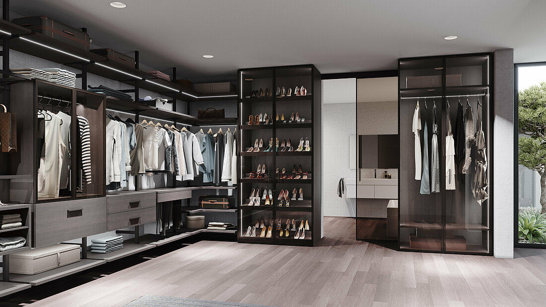 Interior System Uno, walkin closet, dark bronze, matrix pine